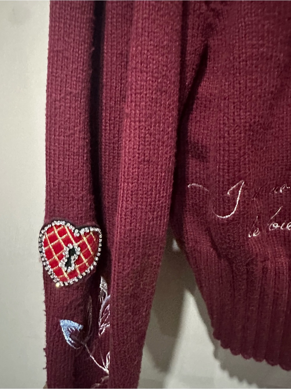 Cinq a Sept Heritage Patch Morgan Cardigan in Oxblood Multi - Picture 7 of 8
